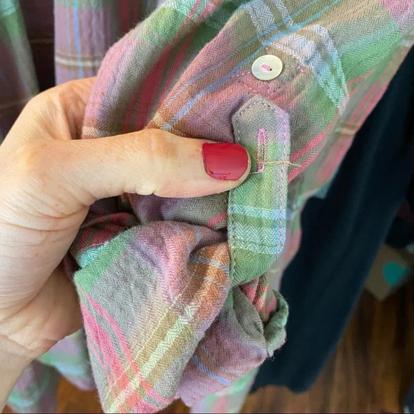 Ellison Plaid Draped Front Half Sleeve Cardigan Blouse Size Small Oversized - Picture 8 of 9